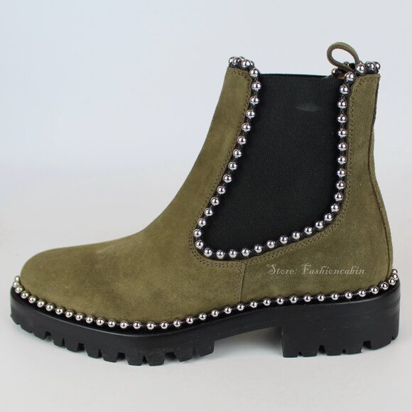 NEW Alexander Wang Studded Suede Ankle Boots | Edgy Luxe Chelsea Boots - Picture 7 of 15
